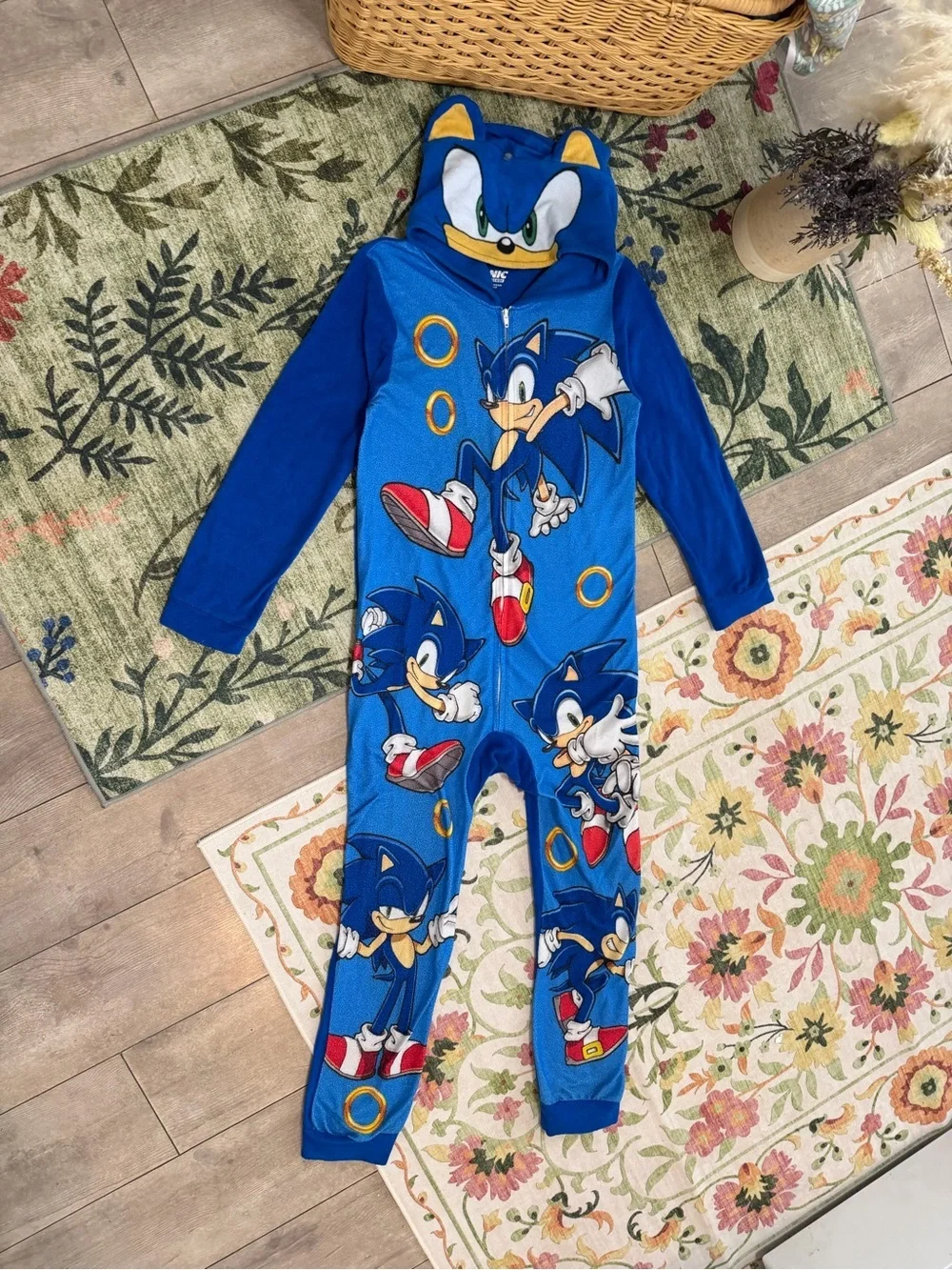 Sonic the Hedgehog Boys Zip Hooded Fleece Pajamas Size Medium